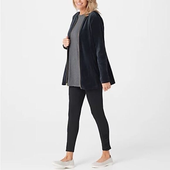 Denim & Co. Velour Fit & Flare Jacket with Rib Bomber Collar - Picture 2 of 5